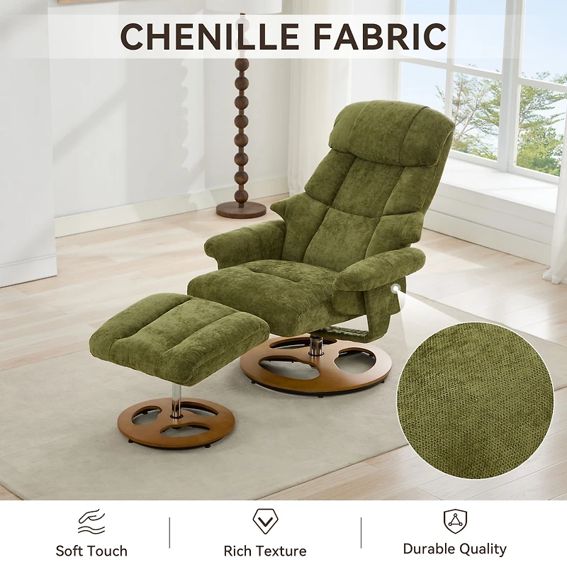 Streamdale Furniture Ergonomic Swivel Recliner Chair with Ottoman, Massage and Heating