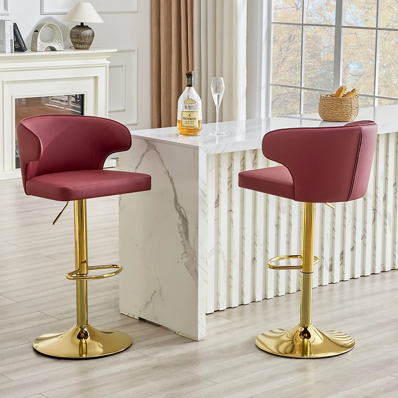 Streamdale Furniture Adjustable Swivel Bar Stools with Pu Leather Backrest