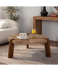 Streamdale Furniture 36.61" Round Herringbone Solid Wood Coffee Table with Tapered Legs