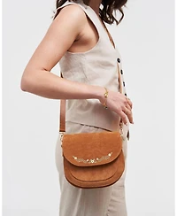 Fable England Women's Floral Faux Suede Embroidered Saddle Bag