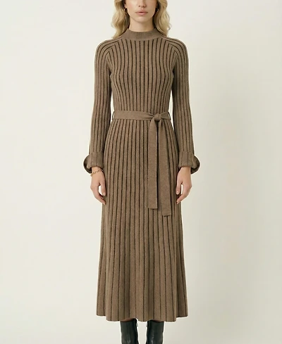 Modenaire Women's Ribbed Knit Mock-Neck Fit-And-Flare Dress