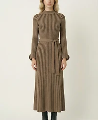 Modenaire Women's Ribbed Knit Mock-Neck Fit-And-Flare Dress