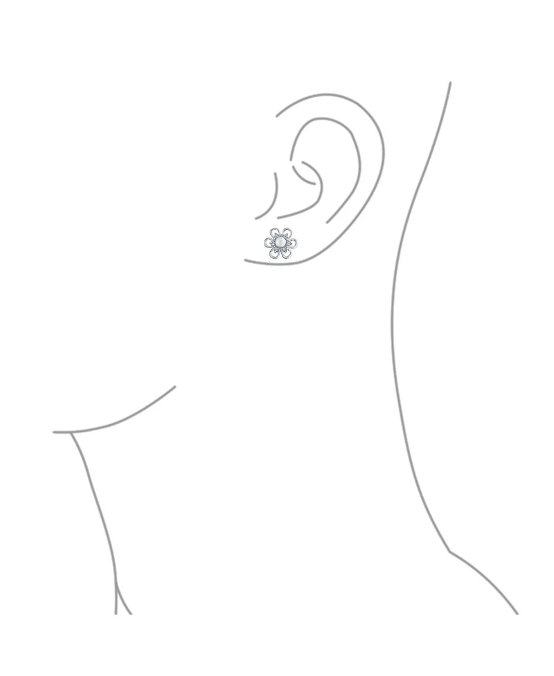Bling Jewelry Freshwater Cultured Pearl Daisy Flower Stud Earrings .925 Sterling Silver