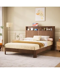 Streamdale Furniture Wave-Shaped Bed Frame with Storage and Charging Ports