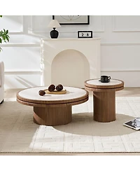 Streamdale Furniture 19.49" and 35.43" Sintered Stone Round Coffee Table Set