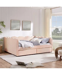 Streamdale Furniture Gingham Daybed with Storage Drawers, Usb Port and Wave Headboard