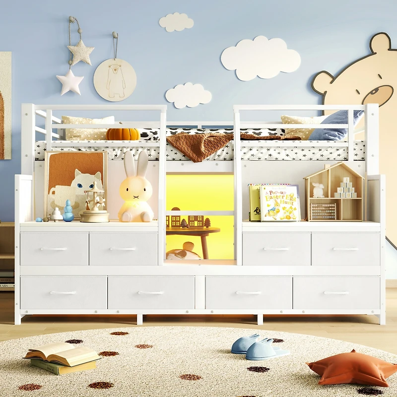 Streamdale Furniture Low Loft Bed with Multi-Storage, Shelves, and Fabric Drawers