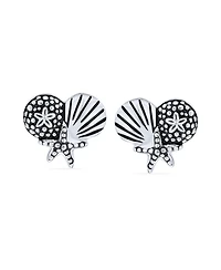 Bling Jewelry Tropical Vacation Beach Escape Sand Dollar Starfish Seashell Stud Earrings .925 Sterling Silver