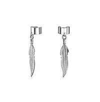 Bling Jewelry Feather Ear Lobe Earrings Dangling Leaf Cartilage Cuff Earrings .925 Sterling Silver