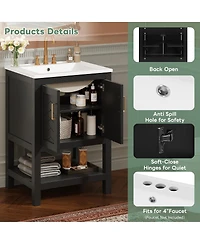 Sillysis 24 Inch Bathroom Vanity with Sink, Modern Solid Wood Mdf Cabinet, Adjustable Shelf and Soft Close Doors, Space Saving Design