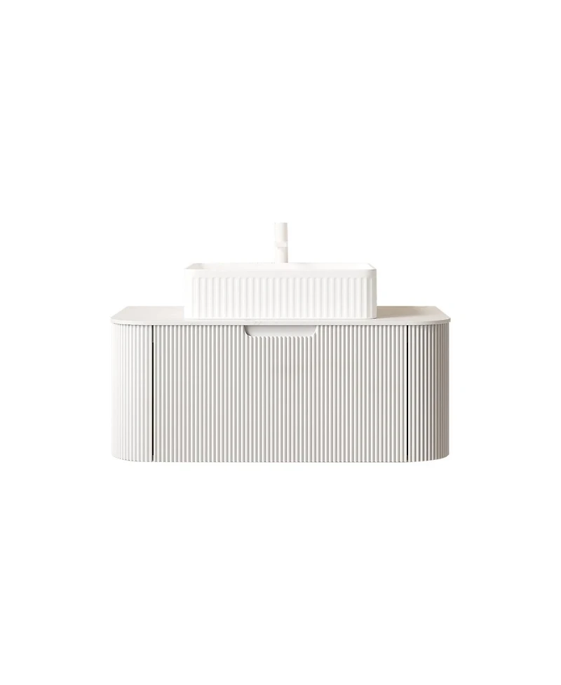 Sillysis Wall Mounted Bathroom Vanity with Rectangular Ceramic Basin, Sintered Stone Top, Stripe Panel, Pre-assembled