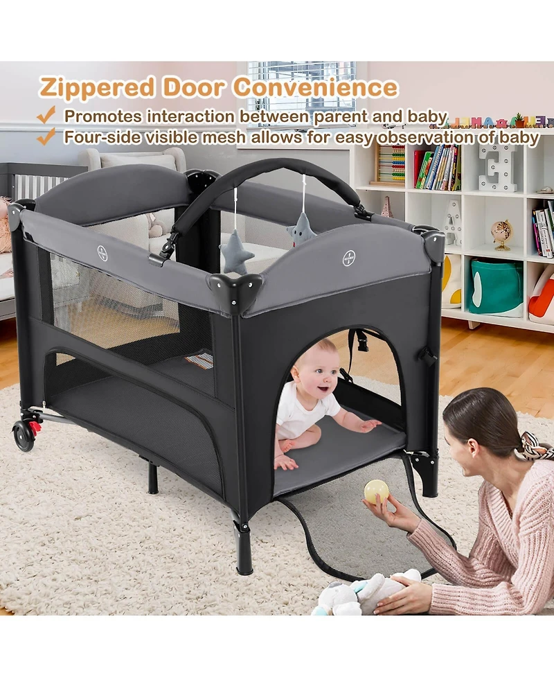 Costway Baby Bassinet Bedside Crib with Changing Table Mattress Detachable Canopy Basket