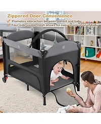 Costway Baby Bassinet Bedside Crib with Changing Table Mattress Detachable Canopy Basket