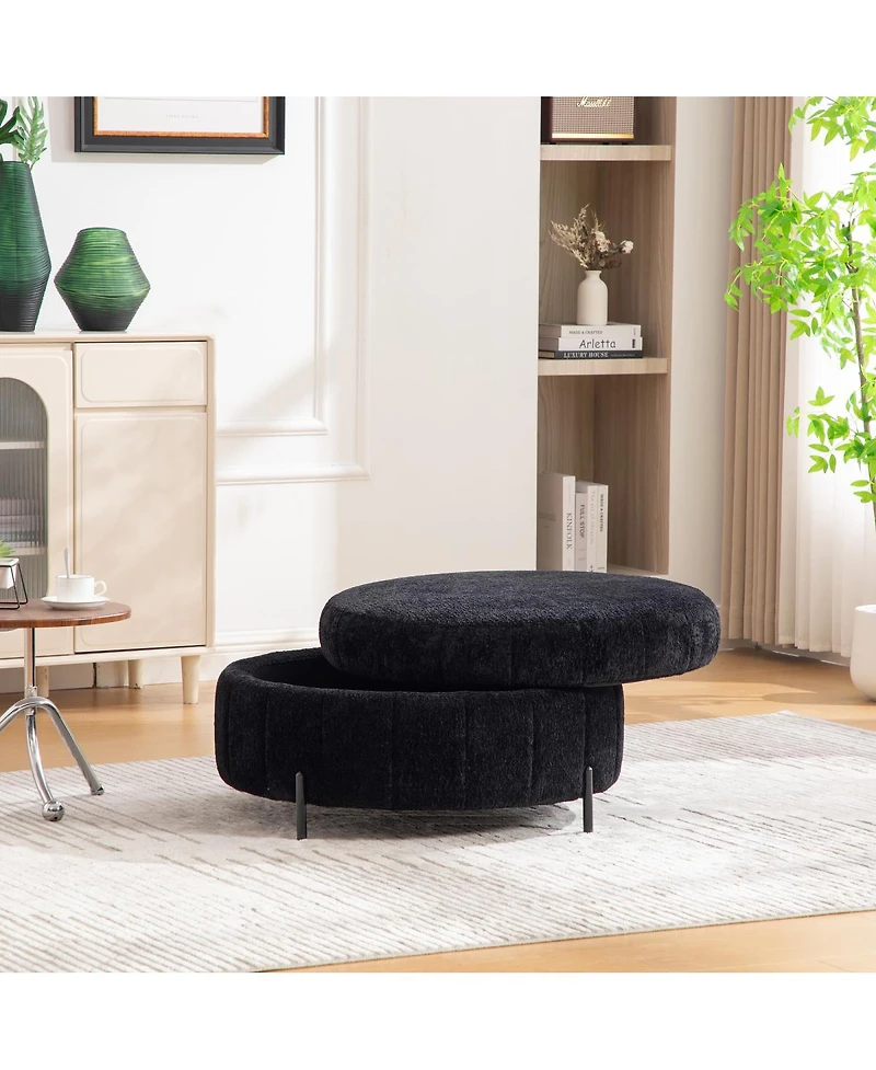 Streamdale Furniture 31.3" Upholstered Round Storage Ottoman with Reversible Lid
