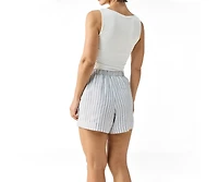 Reistor Women's Striped Linen Drawstring Relaxed Shorts