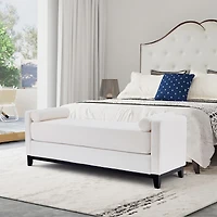 Streamdale Furniture Sherpa Fleece Upholstered Bench with Wood Legs and 2 Bolster Pillows