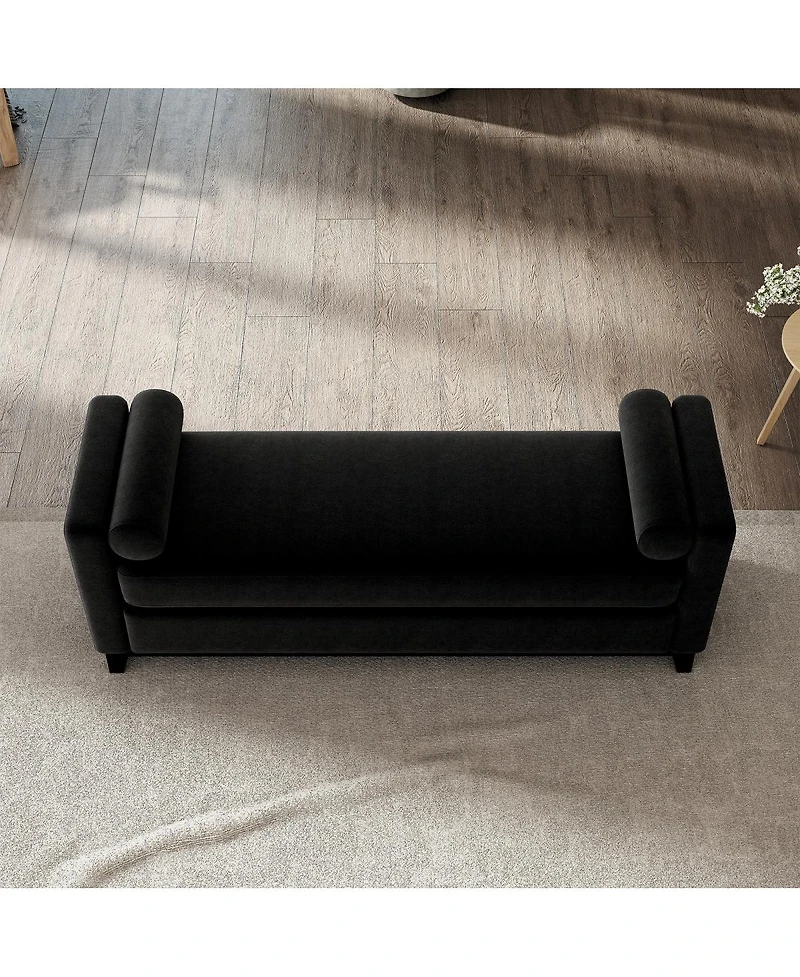 Streamdale Furniture 66.34" Sherpa Upholstered Bench with Solid Wood Legs and 2 Bolster Pillows