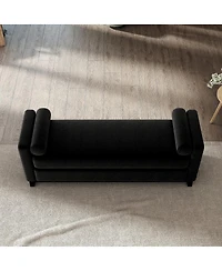 Streamdale Furniture 66.34" Sherpa Upholstered Bench with Solid Wood Legs and 2 Bolster Pillows
