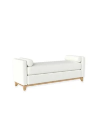 Streamdale Furniture 66.34" Sherpa Fleece Upholstered Bench with Wood Legs and 2 Bolster Pillows