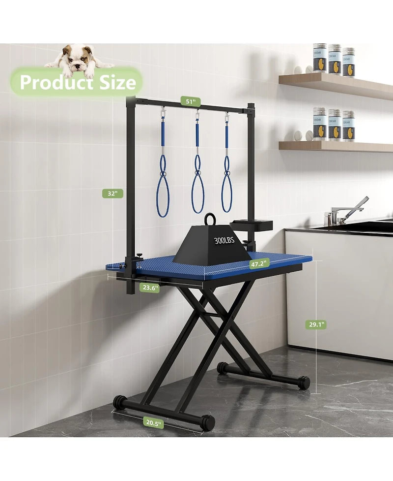Streamdale Furniture 47 Inch X Lift Foldable Dog Grooming Table with Adjustable Arms and Organizer