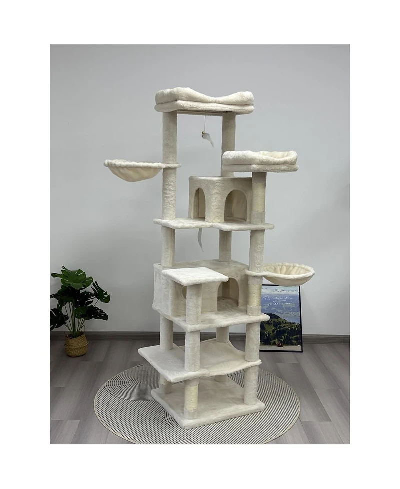 Streamdale Furniture 68in Multi-Level Cat Tree with Hammocks, Cave