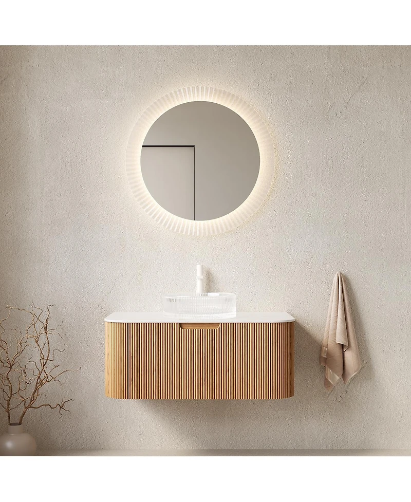 Sillysis Wall Mounted Bathroom Vanity with Crystal Glass Vessel Sink, Soft Close Drawer, Ample Storage