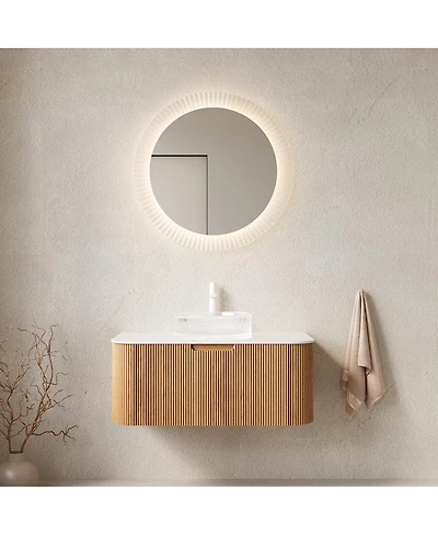 Sillysis Wall Mounted Bathroom Vanity with Crystal Glass Vessel Sink, Soft Close Drawer, Ample Storage