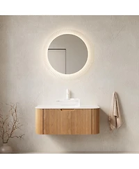 Sillysis Wall Mounted Bathroom Vanity with Crystal Glass Vessel Sink, Soft Close Drawer, Ample Storage