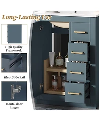 Sillysis 24 Inch Modern Bathroom Vanity with Sink, Solid Wood Mdf Cabinet 3 Soft Close Drawers, Space-Saving Storage