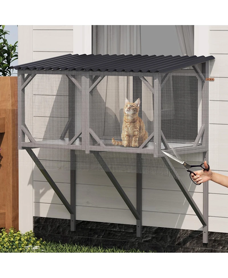 Streamdale Furniture 43.3" Outdoor Cat Window Box Enclosure with Bug-Proof Net