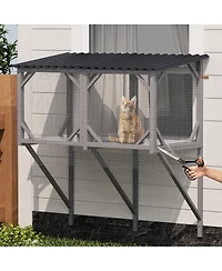 Streamdale Furniture 43.3" Outdoor Cat Window Box Enclosure with Bug-Proof Net