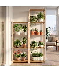 Gymax 2 Piece 4-Tier Bookshelf with Open Shelves Freestanding Storage Organizer for Home