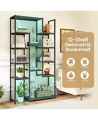 Gymax 2 Piece Tall Bookshelf with 12 Open Shelves Anti-tip Kit for Living Room Home Office