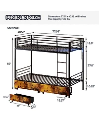 Streamdale Furniture Metal Bunk Bed with Usb Charging Station, Storage, and Safety Guardrails
