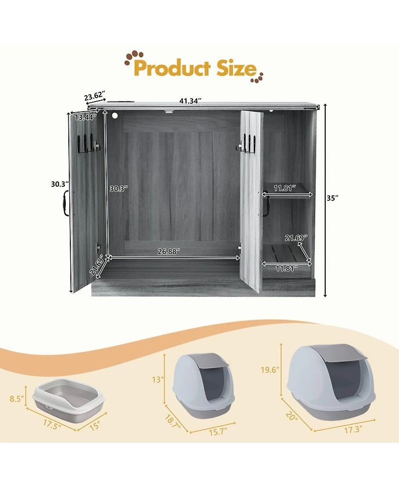 Streamdale Furniture Modern Cat Litter Box Cabinet with Power Outlet and Storage