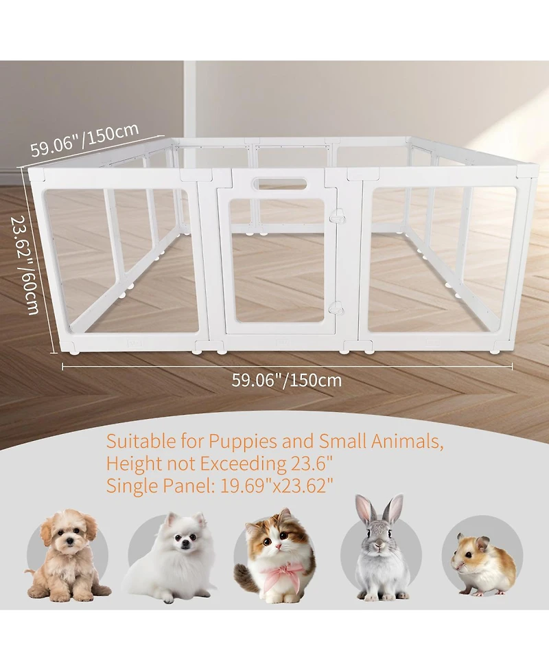 Streamdale Furniture Clear Acrylic Indoor Playpen for Puppies, Rabbits, and Cats, 12 Panels