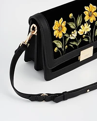 Fable England Women's Botanical Velvet Embroidered Foldover Bag