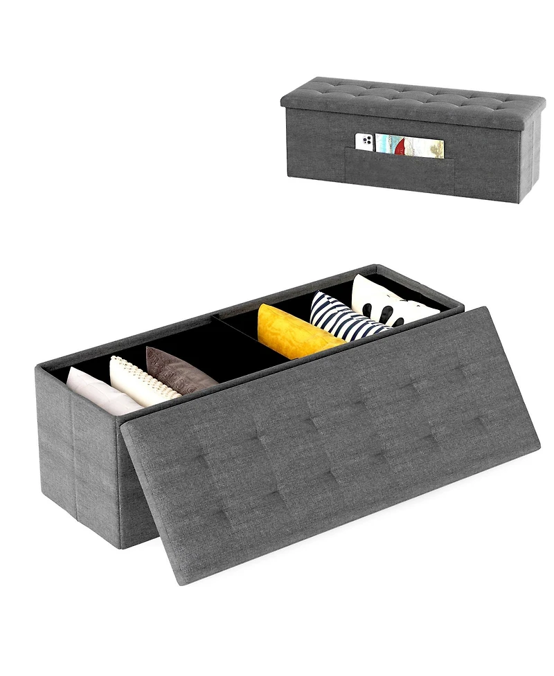 Slickblue End of Bed Folding Ottoman Bench with Linen Upholstery and Hidden Storage