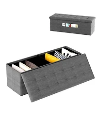 Slickblue End of Bed Folding Ottoman Bench with Linen Upholstery and Hidden Storage