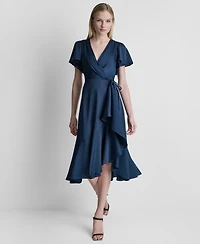 Dkny Women's Side Tie Faux Wrap Midi Dress