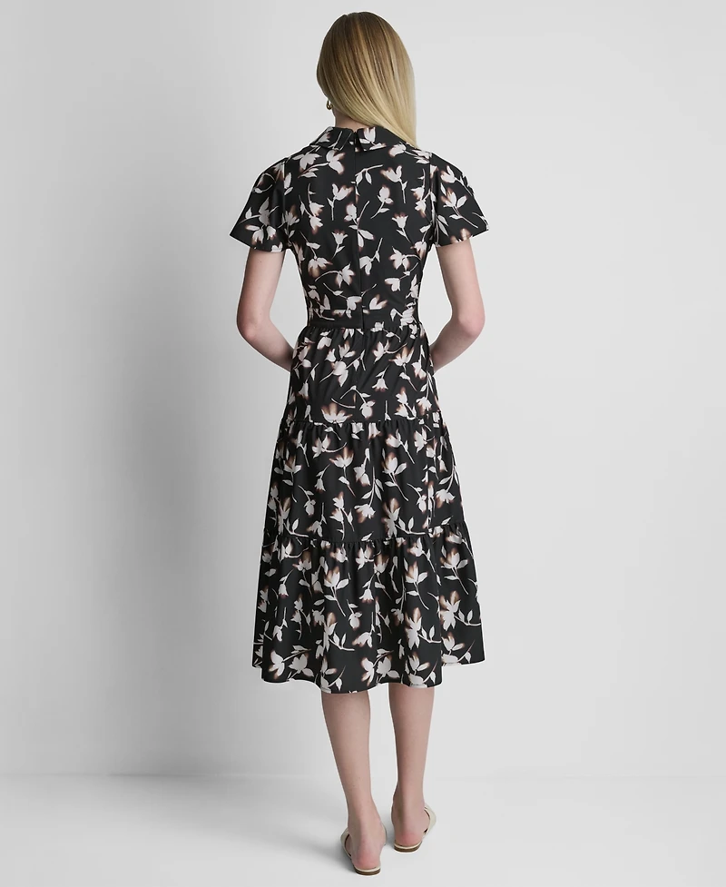 Dkny Women's Flutter-Sleeve Tiered Printed Midi Dress