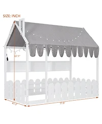 Streamdale Furniture Montessori House Bed with Fence, Storage and Lights (Slats Not Included)