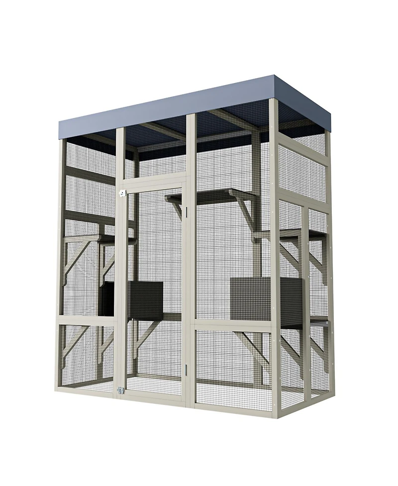 Streamdale Furniture Wooden Outdoor Catio with Waterproof Top and 2 Napping Boxes