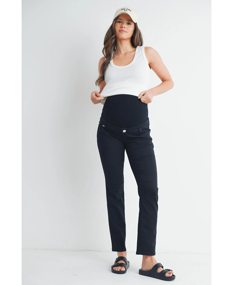 Hello Miz Maternity Straight Leg Pants with Over the Belly Panel and Pockets
