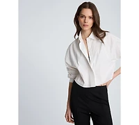 Kenneth Cole Women's Cotton-Blend Collared Long-Sleeve Top