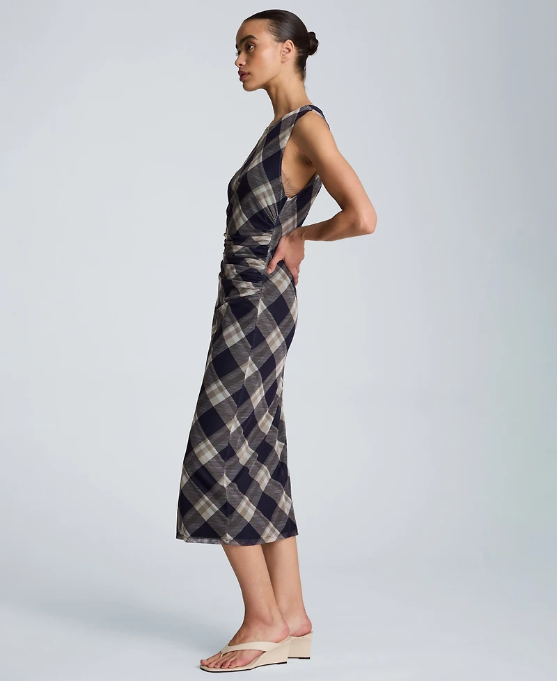 Kenneth Cole Women's Sleeveless Side Ruched Midi Dress