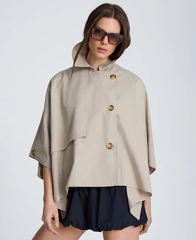 Kenneth Cole Women's Cotton-Blend Notch Collar Trench Cape Jacket