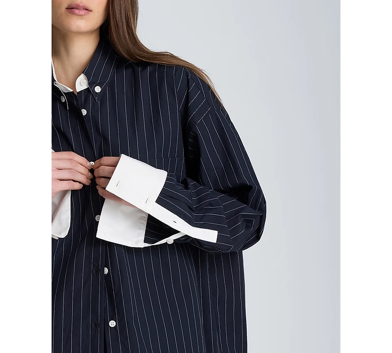 Kenneth Cole Women's Striped Cotton Poplin Long-Sleeve Shirt