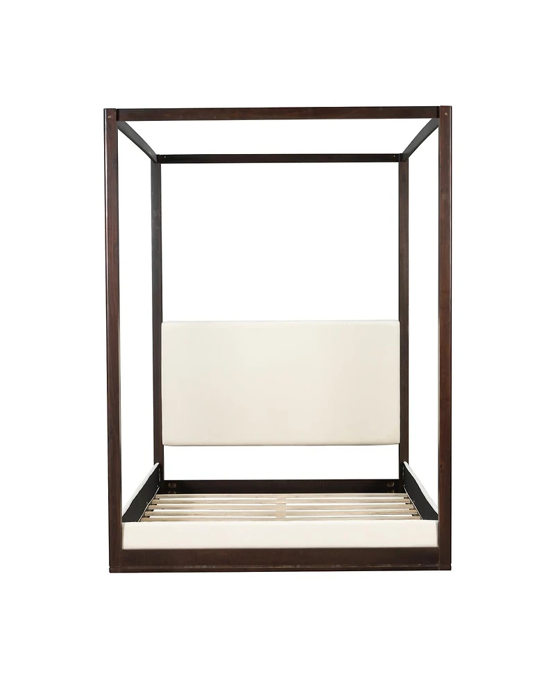 Streamdale Furniture Queen Canopy Platform Bed with Upholstered Headboard, Espresso/White