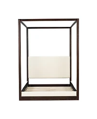 Streamdale Furniture Queen Canopy Platform Bed with Upholstered Headboard, Espresso/White